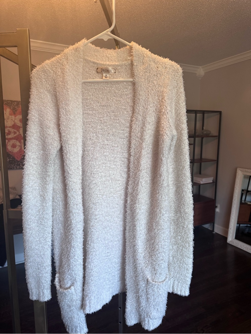 Decree Ivory Fuzzy Open-Front Women's Cardigan